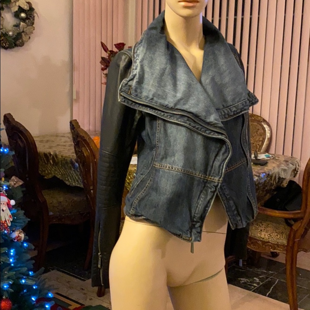 Bcbg maxazria leather denim Moto jacket size S